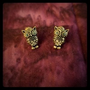 Gold owls with faux emerald eyes